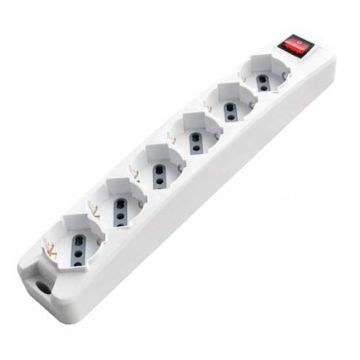 V-TAC Power Strip 6 Schuko Outlet 10/16A 3500W 1,5mt cable on/off light switch - sku 8713