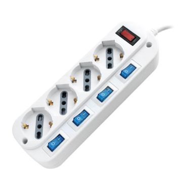 V-TAC Power Strip Italian standard outlet 4 Schuko 10/16A on/off light Independent Switches Overload Protector - sku 8737