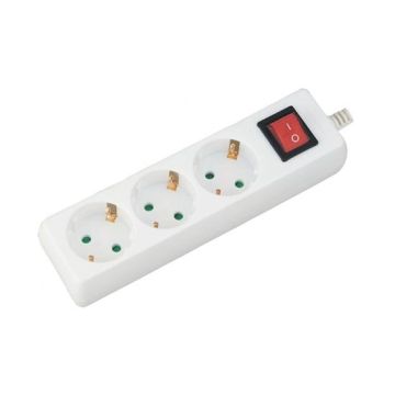 V-TAC VT-1113-2 Power Strip 3 Schuko Outlet 16A EU standard 3680W 5mt cable on/off light switch - sku 8763