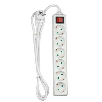 V-TAC VT-1116 Power Strip 6 Schuko Outlet 16A EU standard 3680W 1,5mt cable on/off light switch - sku 8769