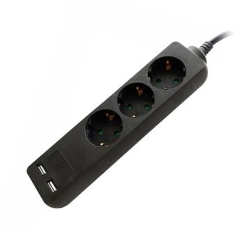 V-TAC VT-1125-5 Steckdosenleiste 3-fach Schuko 16A EU standard 3680W + 2 USB-Ladegerät 5m Kabel - sku 8777