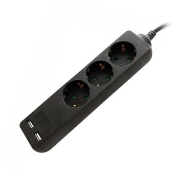 V-TAC VT-1125-5 Power Strip 3 Schuko Outlet 16A EU standard 3680W + 2 usb charger 5mt cable - sku 8777