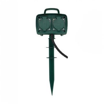 V-TAC VT-1114-3 4 Wege Garden Spike Outdoor-Steckdose 16A EU standard grüner Körper IP44  - SKU 8810