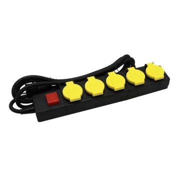 V-TAC VT-1125-3 outdoor socket power Strip 5 Schuko Outlet 16A EU standard 3mt cable on/off light switch IP44 - sku 8813