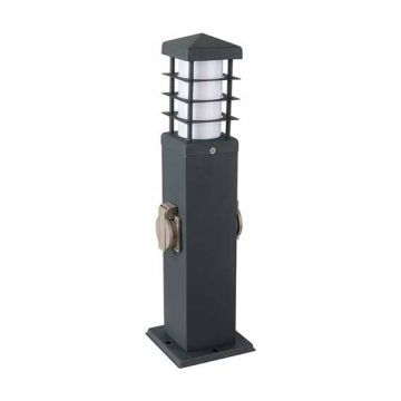 V-TAC VT-1156-2 Prise extérieure 2 voies garden 16A EU avec support lampe E27 corps Gris foncé acier inoxydable IP44 - SKU 8820