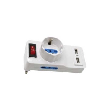 V-TAC Triple multi-plug outlet 1 Schuko 10/16A + 2 plugs 10/16A Italian standard + 2 usb charger on/off light switch - sku 8830