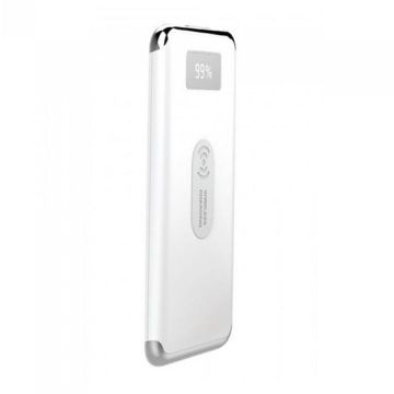 V-TAC VT-3505 Power Bank 10.000mah Wireless Charger Digital display 2 output micro USB 2.1A rubber coating white - sku 8854