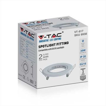 V-TAC VT-817 Fitting adjustable round white metal for GU10-GU5.3 spotlights box 2pcs/pack - sku 8938
