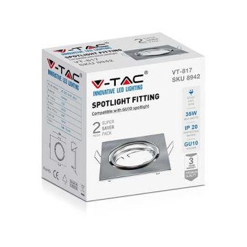 V-TAC VT-817 Plafond carré en métal nickel satiné réglable pour spotlights LED GU10-GU5.3 box 2pcs/pack - sku 8942