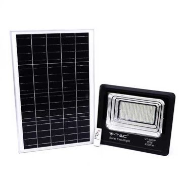 V-TAC VT-300W 300W LED Solar floodlight with IR remote control cold white 6000K Black body IP65 - sku 94027