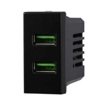 USB charger with 2 USB sockets compatible Bticino Axolute Type-A 5Vdc 2.1A Type-A black color Ettroit AN2402