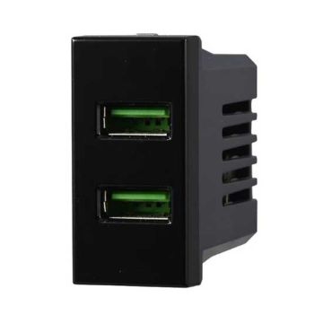 Chargeur avec 2 prises USB Type-A compatible Bticino Axolute 5Vdc 2.1A couleur noir Ettroit AN2402