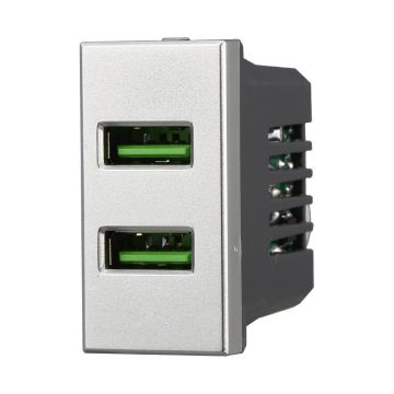 ETTROIT AG2402 USB-Modul-Ladebuchse, 2 x USB, 5 V, 2,1 A, 2 USB-A-Anschlüsse, Grau, kompatibel mit Bticino Axolute