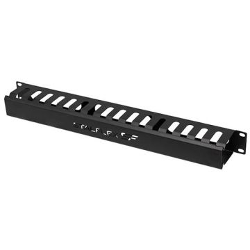 Cable organizer 1U for rack cabinets 19" black RAL9005 color steel