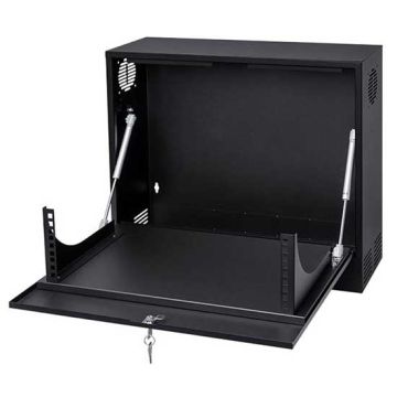 Hangender Rack-Kasten 19" 3U 180mm Schwarz RAL 9005 Farbe Stahl mit Tür für CCTV-Geräte DVR / NVR