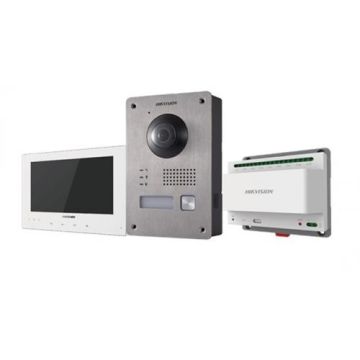 Hikvision DS-KIS701/EU-W Kit Videocitofonico Monofamiliare 7” Touch screen 2-Wire Bifilare full hd 1080p fisheye - Bianco