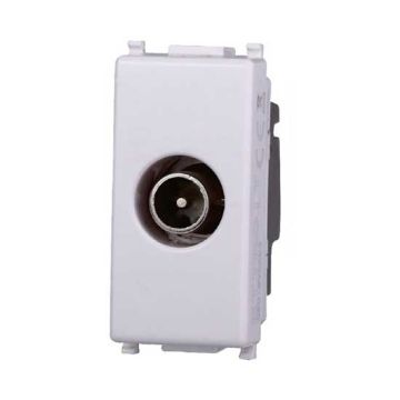 Tv passthrough coaxial socket male connector compatible Vimar Plana white color Ettroit EV2253