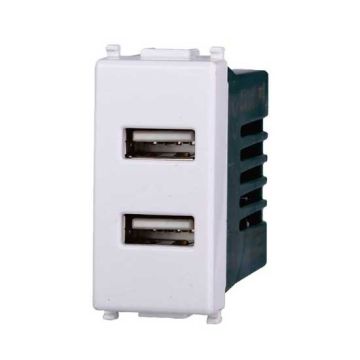 USB charger with 2 USB sockets compatible Vimar Plana Type-A 5Vdc 2.1A Type-A white color Ettroit EV2402