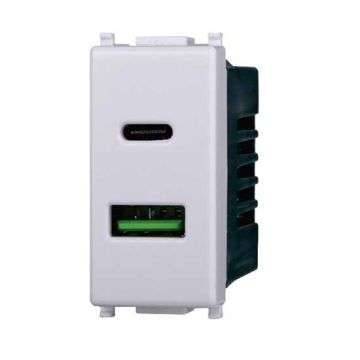 Chargeur avec 2 prises USB Type-A + Type-C compatible Vimar Plana 5Vdc 3.1A couleur blanc Ettroit EV3002