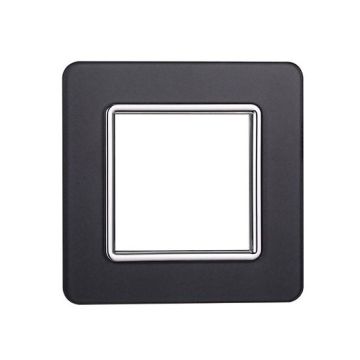 Placca compatibile Vimar Plana 2 moduli vetro colore acciaio scuro Ettroit EV84210