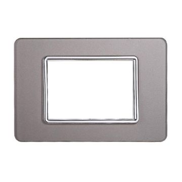 Compatible plate Vimar Plana 3 modules glass silver color Ettroit EV84306