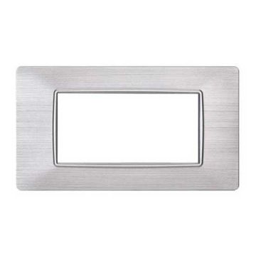 Plaque compatibles Vimar Plana 4 modules plastique couleur argent satiné Ettroit EV85415