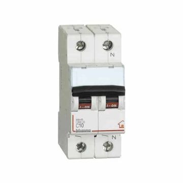 Switch magnethermic 1P+N C 10A - 4,5kA - 2M Bticino FC810NC10