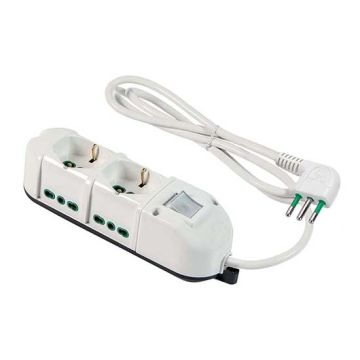 Multisocket TRIAX 2 sockets schuko italian-dual-size/german 2P+T 16A + 4 sockets std. 2P+E 16A lateral cable 1,5m 10A with switch Fanton 491124