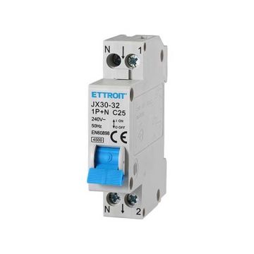 Circuit breakers Thermal-magnetic for protection 1P+N 25A 220V Salvavita 1 Modules DIN Ettroit JX30-32-1P+N-25A