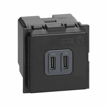 USB charger BTicino Living Now type C for quick charge up to 3,000 mA K4286C2