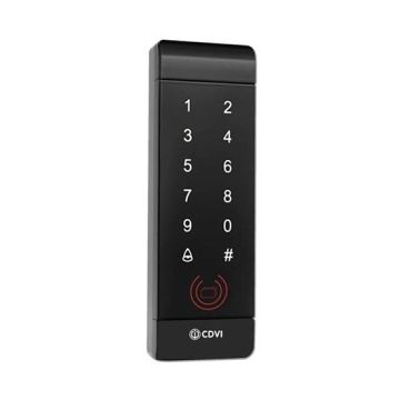 Electronique sécurisée rétro-éclairé Stand-alone + Lecteur de badge Mifare 13.56Mhz couleur noire PVC IP20 CDVI KEYPAD100