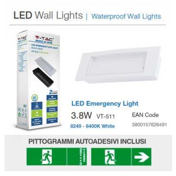 Lampada emergenza LED V-TAC Anti Black-out  3.8W 110LM IP20 con Box incasso VT-511 – SKU 8249 TIPO BEGHELLI 1499