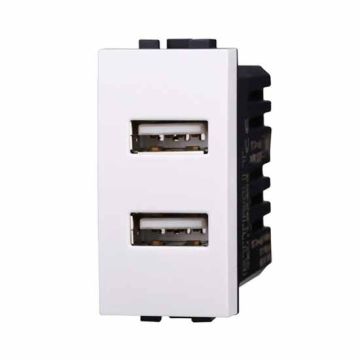 USB charger with 2 USB sockets compatible Bticino Matix Type-A 5Vdc 2.1A Type-A white color