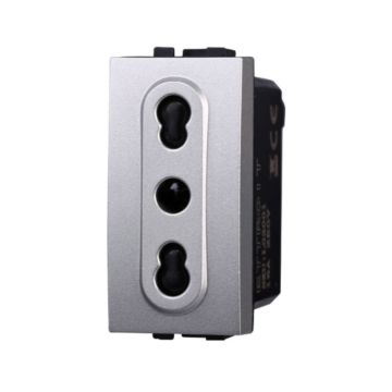 ETTROIT LG2001 bypass socket 2+E 16A silver gray color compatible with Bticino Living series