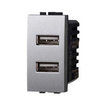 USB charger with 2 USB sockets compatible Bticino Matix Type-A 5Vdc 2.1A Type-A tech color