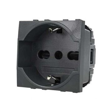 Schuko socket compatible Bticino Livinglight 2P+T 10/16A 250V black color