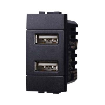Lademodul mit zwei Anschlussbuchse USB Type-A Bticino Livinglight kompatibler 5Vdc 2.1A Schwarz Farbe