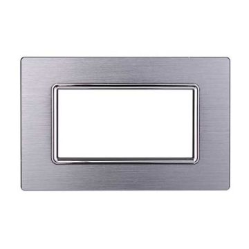 Placca compatibile Bticino Livinglight 4 moduli alluminio colore argento lucido satinato