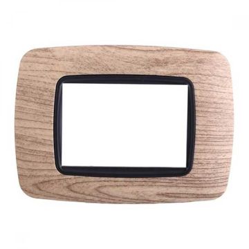 Placca compatibile Bticino Livinglight 3 moduli plastica bombata colore legno scuro
