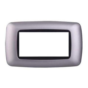 Ettroit-kompatible Bticino Livinglight 4-Modul-abgerundete Kunststoffplatte, silberfarben - LN88406