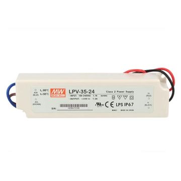 36W 24Vdc 1.5A Single Output Switching Power Supply IP67 isolated plastic case Mean Well LPV-35-24