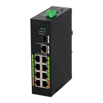 Dahua LR2110-8ET-120 Industrial Switch 8 Ports ePoe + 1  Port Uplink + 1 Port SFP 1000Mbps L2 Unmanaged DIN Rail
