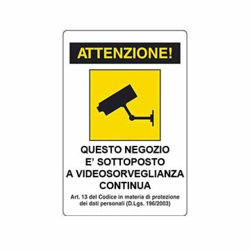 Targa Adesiva Videosorveglianza CCTV 200x300mm lucida