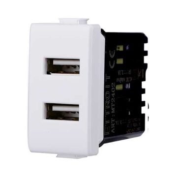USB charger with 2 USB sockets compatible Bticino Matix Type-A 5Vdc 2.1A white color