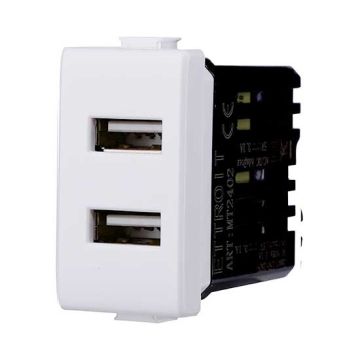 USB charger with 2 USB sockets compatible Bticino Matix Type-A 5Vdc 2.1A white color