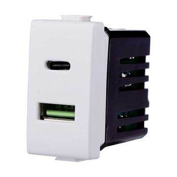 USB charger with 2 USB sockets 2IN1 Type-A + Type-C compatible Bticino Matix 5Vdc 3.1A white color