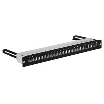 Modulares Rangierfeld zum Schieben 1U 24 ports Keystone RJ-45 cat. 5e/6/6A für Rack-Schrank 19" Schwarz RAL 9005 Farbe Stahl