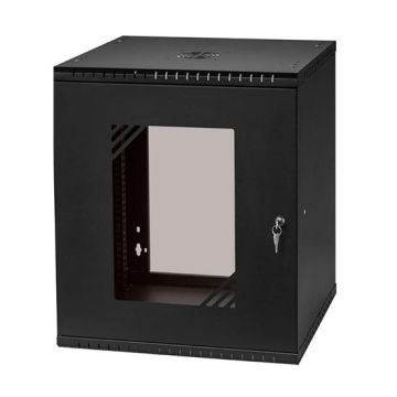 Armoire rack suspendu 19" 12U 450mm acier couleur noir RAL 9005 avec porte en verre