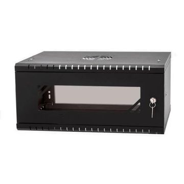 Armadio rack 19" 4U 450mm quadro a parete Nero RAL9005 con sportello in vetro reversibile