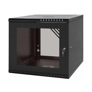 Armadio rack 19" 9U 600mm quadro a parete Nero RAL9005 con sportello in vetro reversibile